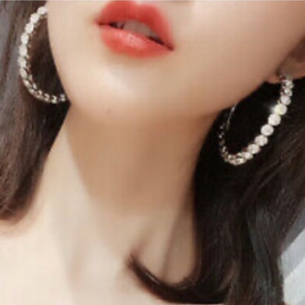 New 18k gold plated diamond hoop earrings